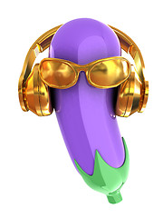 Image showing eggplant with sun glass and headphones front \