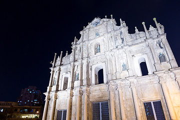 Image showing Ruins St.Paul Church in macau city at night