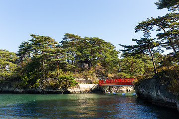 Image showing Matsushima bay and red bridge