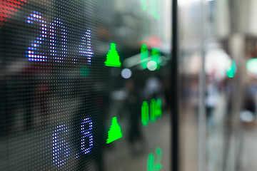 Image showing Stock market prices screen at street