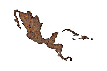 Image showing Map of Middle America on rusty metal