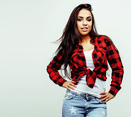 Image showing young happy smiling latin american teenage girl emotional posing on white background, lifestyle people concept 