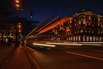 Image showing Traffic at night Petersburg.