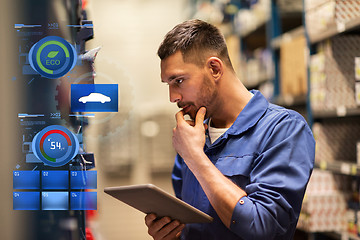 Image showing auto mechanic or smith with tablet pc at workshop