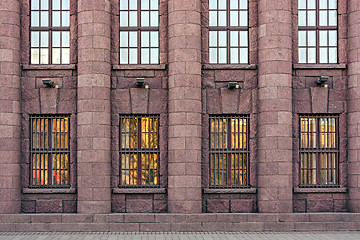 Image showing Facade made of red granite.