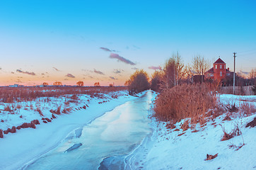 Image showing Winter Rural Landscape At Sunset