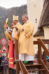 Image showing Schliersee, Germany, Bavaria 05.11.2017: Leonhardi ride in the Bavarian Schliersee