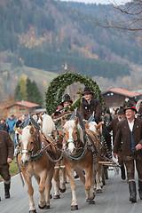 Image showing Schliersee, Germany, Bavaria 05.11.2017: Leonhardi ride in the Bavarian Schliersee