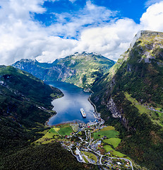 Image showing Geiranger fjord, Norway aerial photography.