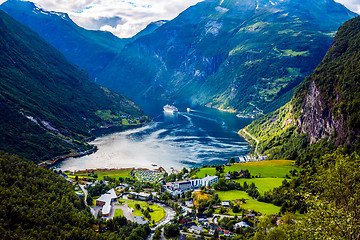 Image showing Geiranger fjord, Norway aerial photography.