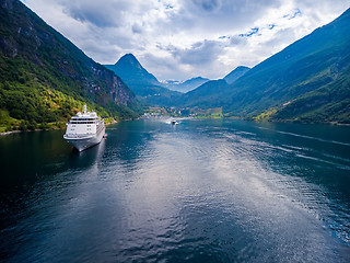 Image showing Geiranger fjord, Norway aerial photography.