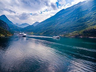 Image showing Geiranger fjord, Norway aerial photography.