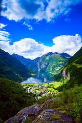 Image showing Geiranger fjord, Norway aerial photography.