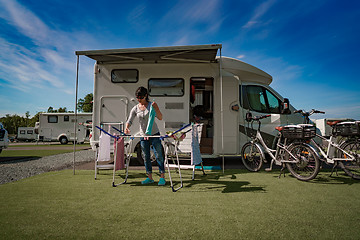 Image showing Washing on a dryer at a campsite.