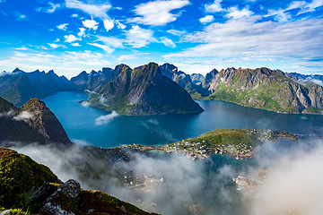 Image showing Lofoten archipelago islands aerial photography.