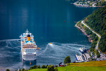 Image showing Geiranger fjord, Norway aerial photography.