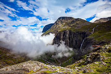 Image showing Troll\'s Path Trollstigen or Trollstigveien winding mountain road