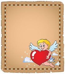 Image showing Cupid holding stylized heart parchment 2