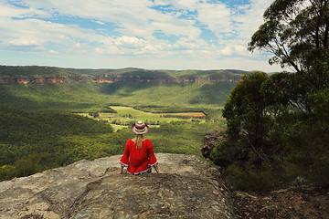 Image showing Relaxing with a beautiful vista of mountain and valley views