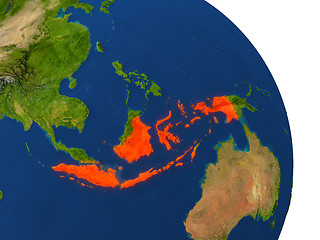 Image showing Map of Indonesia in red