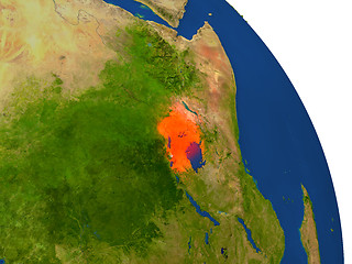 Image showing Map of Uganda in red
