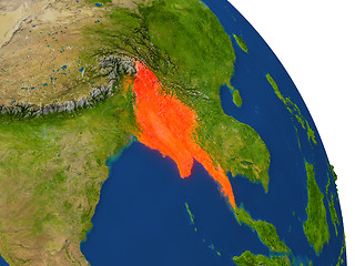 Image showing Map of Myanmar in red
