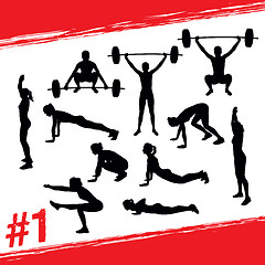 Image showing Vector silhouettes of people doing fitness and crossfit workouts