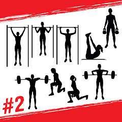 Image showing Vector silhouettes of people doing fitness and crossfit workouts