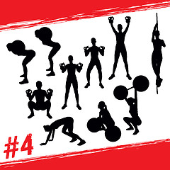 Image showing Vector silhouettes of people doing fitness and crossfit workouts