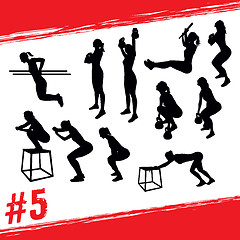 Image showing Vector silhouettes of people doing fitness and crossfit workouts