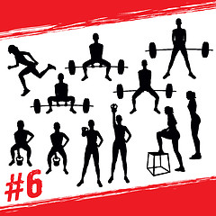 Image showing Vector silhouettes of people doing fitness and crossfit workouts