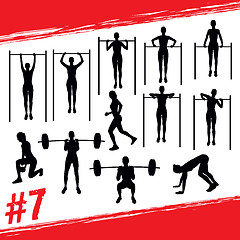 Image showing Vector silhouettes of people doing fitness and crossfit workouts