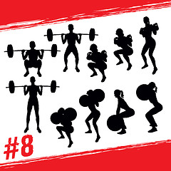 Image showing Vector silhouettes of people doing fitness and crossfit workouts