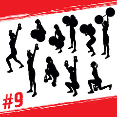 Image showing Vector silhouettes of people doing fitness and crossfit workouts