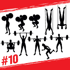 Image showing Vector silhouettes of people doing fitness and crossfit workouts