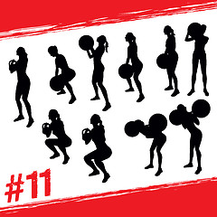 Image showing Vector silhouettes of people doing fitness and crossfit workouts