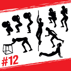 Image showing Vector silhouettes of people doing fitness and crossfit workouts