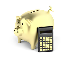 Image showing Piggy bank and calculator