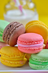 Image showing Tasty Colorful macaroons on plate