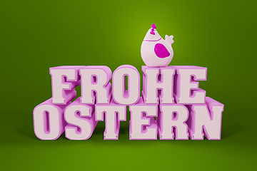 Image showing the words happy easter in german language with a chicken