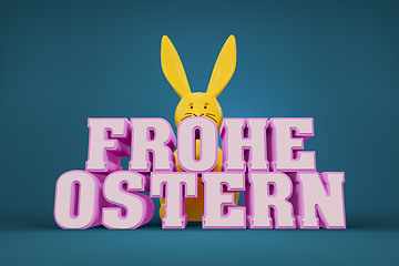 Image showing the words happy easter in german language with a yellow bunny in