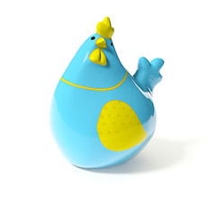 Image showing a stylish blue and yellow ceramic chicken for easter decoration