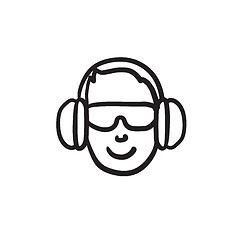 Image showing Man in headphones sketch icon.