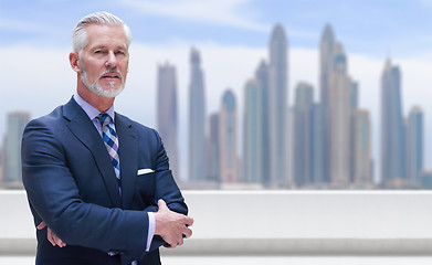 Image showing Senior businessman in front of the big city