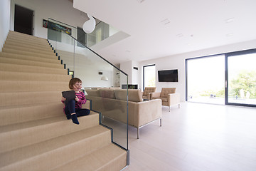 Image showing little cute girl enjoying on the stairs