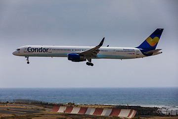 Image showing ARECIFE, SPAIN - APRIL, 16 2017: Boeing 757-300 of Condor with t