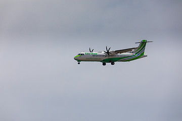 Image showing ARECIFE, SPAIN - APRIL, 16 2017: ATR 72 of Binter with the regis