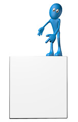 Image showing cartoon guy shows something on a board - 3d illustration