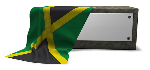 Image showing stone socket with blank sign and flag of jamaica - 3d rendering