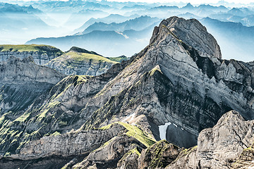 Image showing Mountain view from Mount Saentis, Switzerland , Swiss Alps.